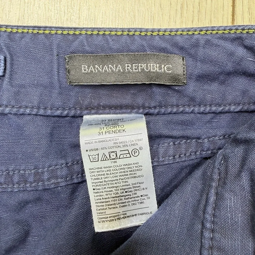 Banana Republic Mens Cotton Linen Cargo Pants Navy Blue Size 31 Short Drawstring